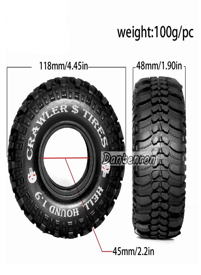 Dantenron 1.9 RC Crawler Tires OD 118mm 1/10 Rock Rubber Mud Slingers Wheels Tyres With Foam Insert For 1:10 RC Crawler Truck Car Tamiya CC01 Traxxas TRX4 Axial SCX10 II RC4WD Gen8 1.9" Beadlock Hubs - Image 2